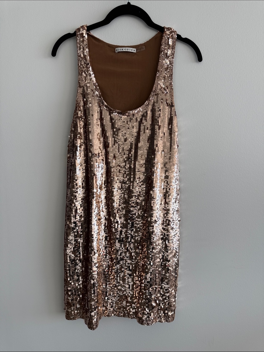 Alice + Olivia Rose Gold Sequin Shift Dress NWOT